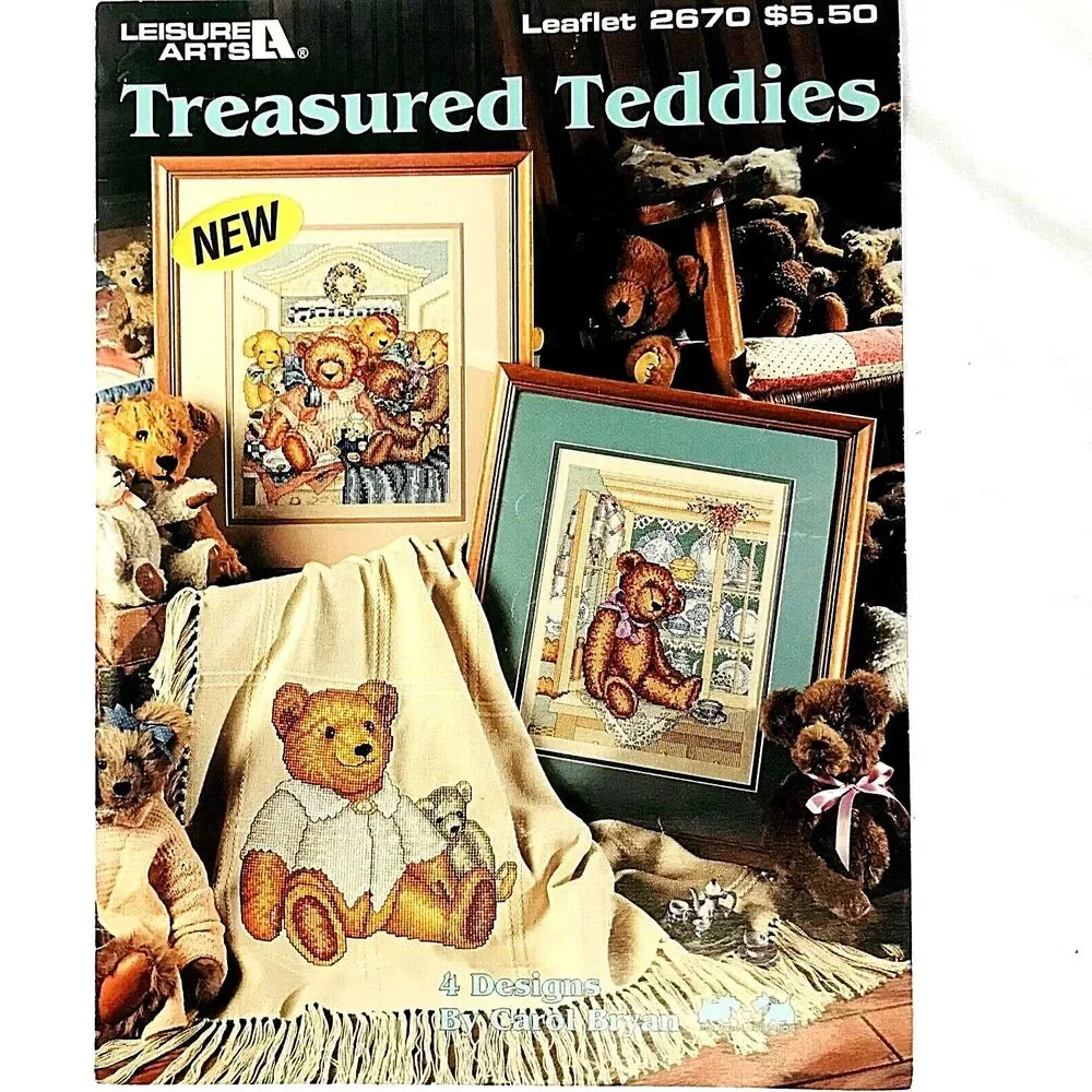 Cross Stitch (2) Vtg Pattern Books Bear Crossing Treasured Teddies  Alma Leisure